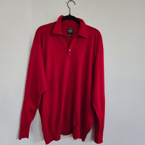 Neiman Marcus Exclusive Sweater Size L Merino Wool Red Quarter Button Pullover - Picture 1 of 12